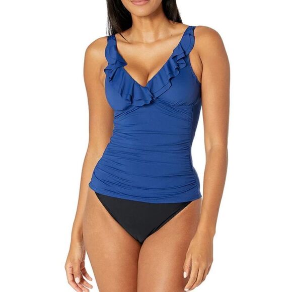 1632 Lauren Ralph Lauren  Ruffle Underwire Tankini  NAVY sz 12 new - Picture 1 of 2